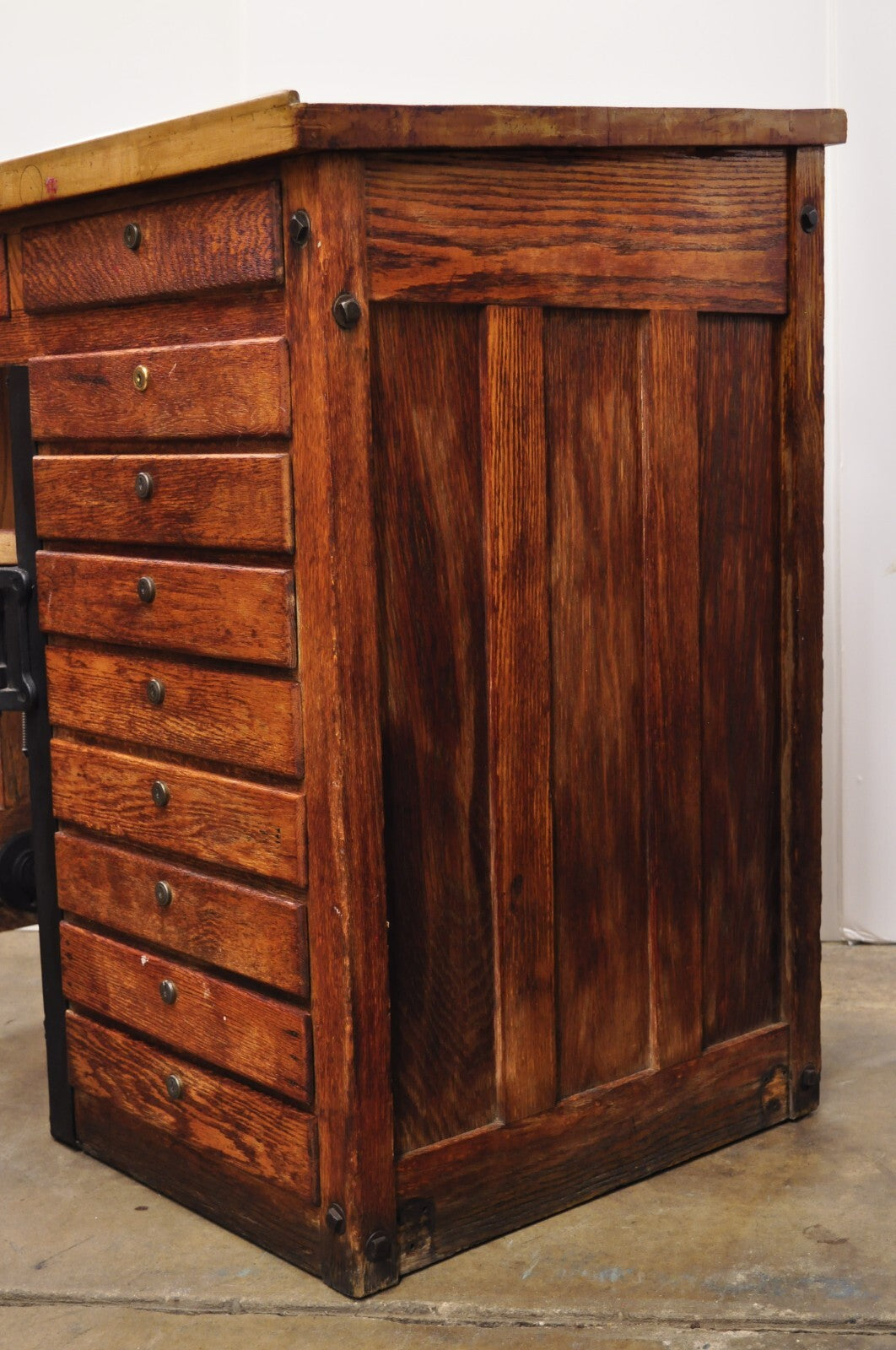 Antique Arts & Crafts Oak Jewelers Workbench Desk Drafting Table w/ Swivel Stool