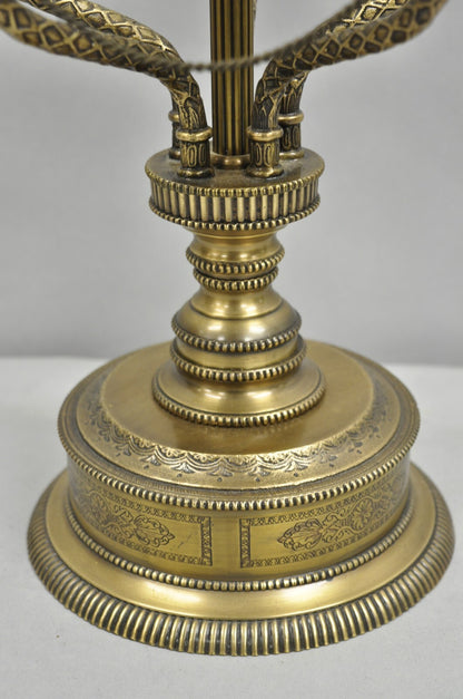 Vintage French Regency Style Brass Swans Candelabra Table Lamps - a Pair