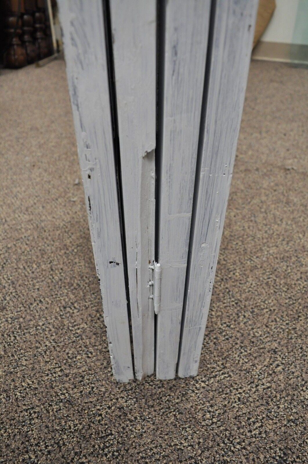 Boho Chic Oriental 4 Panel Screen White Distress Painted Wooden Room Divider