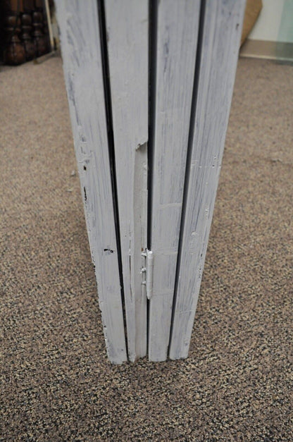 Boho Chic Oriental 4 Panel Screen White Distress Painted Wooden Room Divider