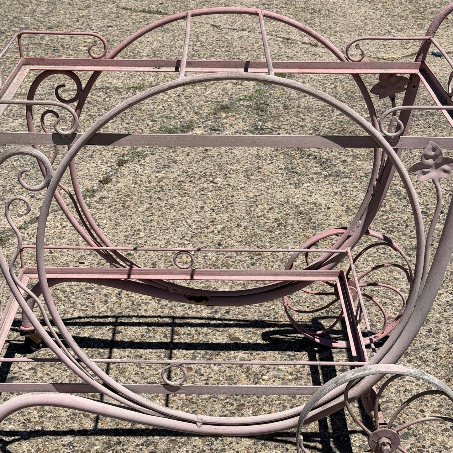 Antique Salterini Mt Vernon Wrought Iron Art Nouveau Pink Serving Bar Tea Cart