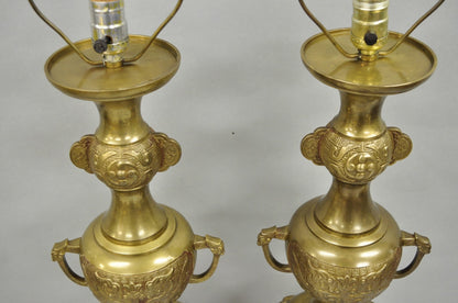 Vintage Chinoiserie James Mont Style Bronze Chinese Foo Dog Table Lamps (B) Pair