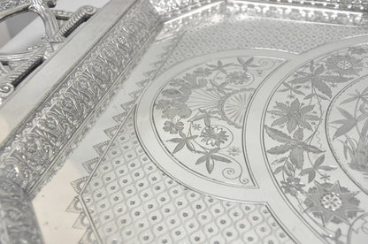 Antique Rogers Smith & Co Art Nouveau Large Silver Plated Crane Bird Etched Tray