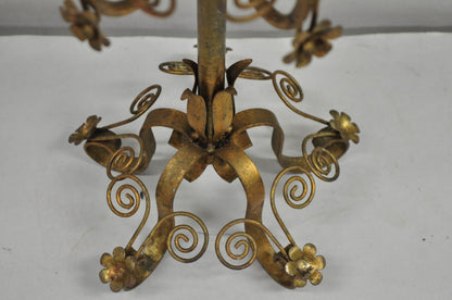 Vintage Italian Hollywood Regency Gold Gilt Iron Scrolling 6 Arm Candelabra