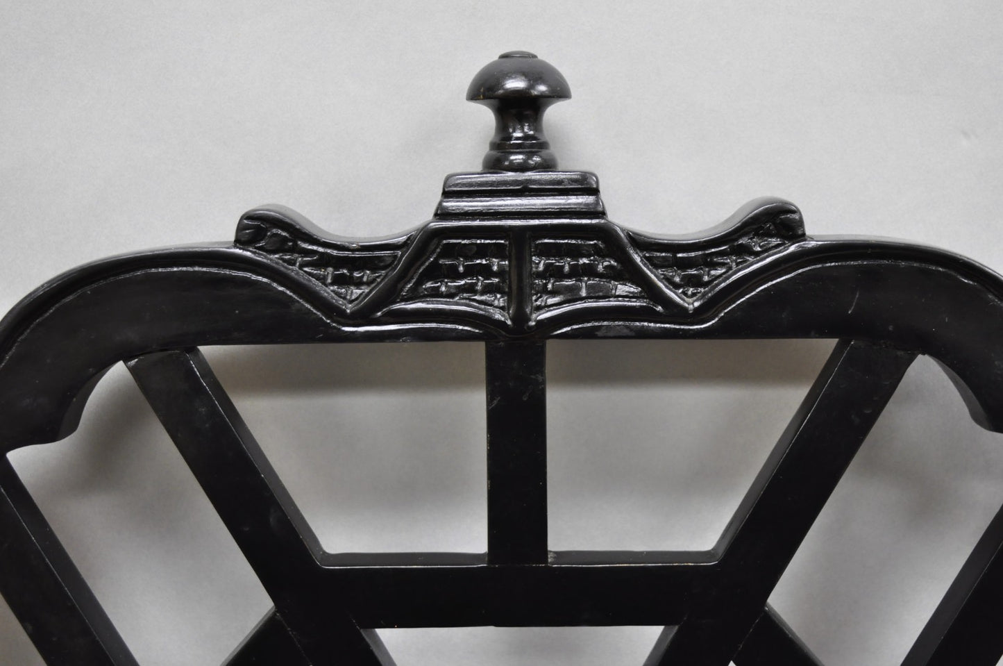 Vintage Chinese Chippendale Pagoda Fretwork Black Lacquer Dining Chair, Set of 4