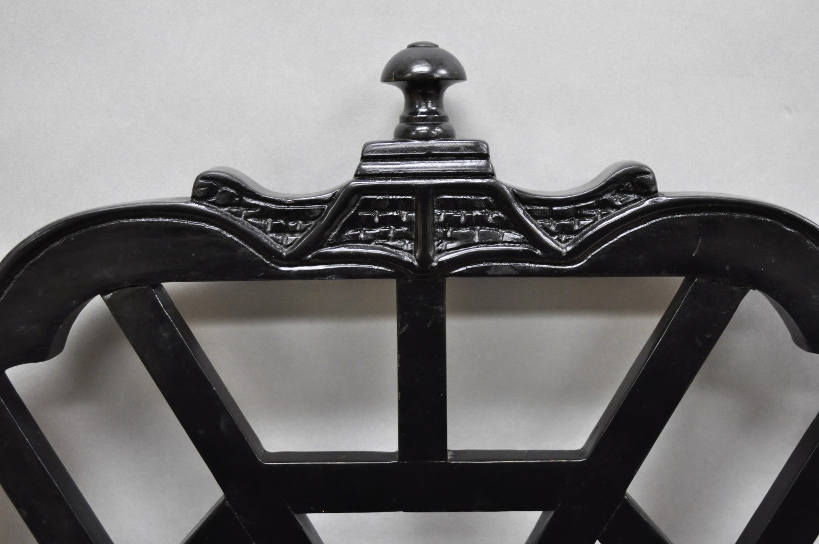 Vintage Chinese Chippendale Pagoda Fretwork Black Lacquer Dining Chair, Set of 4