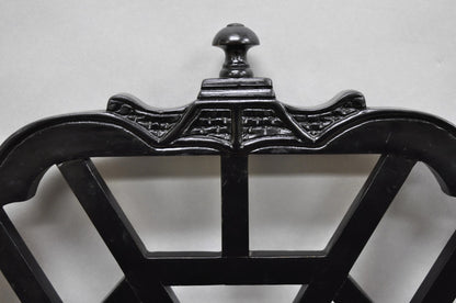 Vintage Chinese Chippendale Pagoda Fretwork Black Lacquer Dining Chair, Set of 4