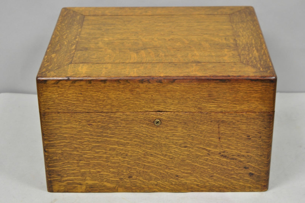 Antique Arts & Crafts Quartersawn Oak Fitted Silverware Case Flatware Chest Box