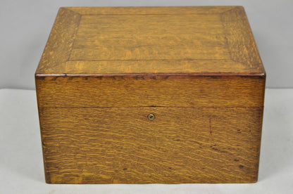 Antique Arts & Crafts Quartersawn Oak Fitted Silverware Case Flatware Chest Box