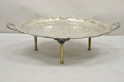 Large Victorian Style Oval Silver Plated Serving Platter Tray Raised on Feet