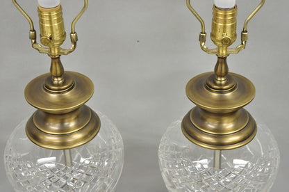 French Empire Cut Crystal Glass Urn & Brushed Brass Table Lamps by Wildwood Pair