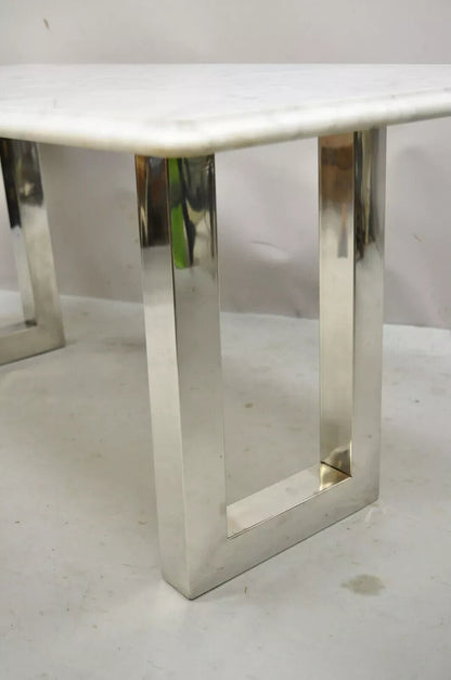 Modern Italian Marble Chrome Double Pedestal Base Rectangular Coffee Table
