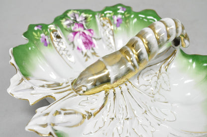 Antique Bavarian German Porcelain Gold Gilded Hand Painted Lobster Divided Dish