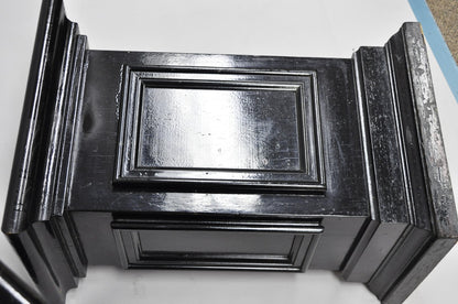 Vintage French Empire Style Black Lacquer Painted Pedestal Column End Table Pair