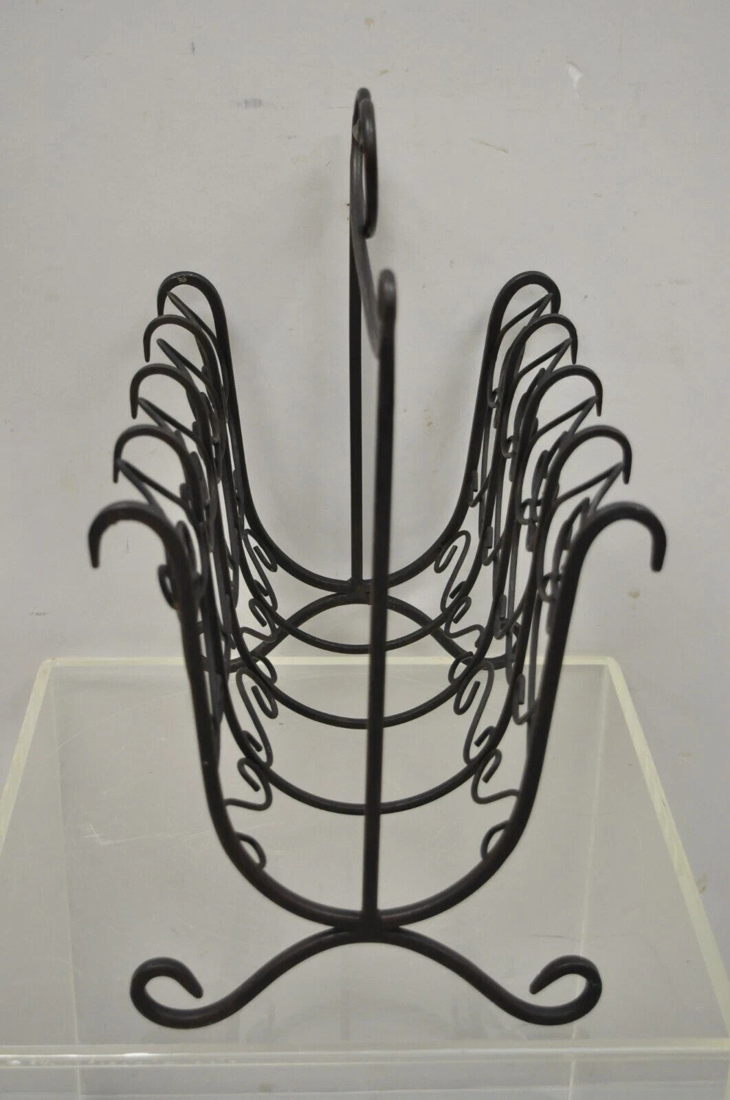 Vintage French Style Scrolling Wrought Iron Magazine Rack Stand with Heart