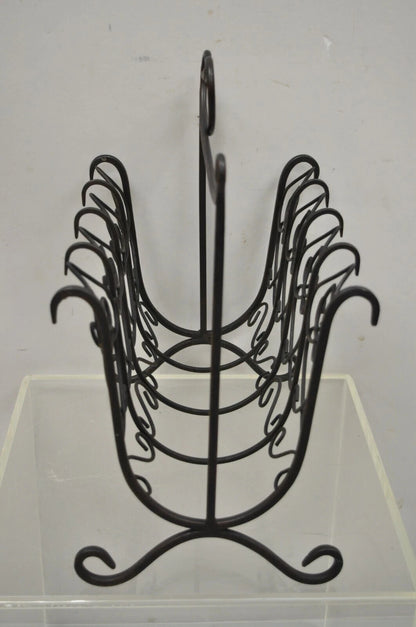 Vintage French Style Scrolling Wrought Iron Magazine Rack Stand with Heart