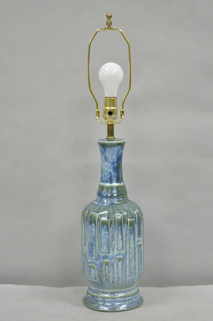 Vintage Mid Century Modern Blue & Green Drip Glaze Ceramic Pottery Table Lamp