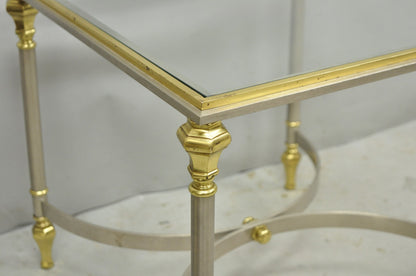 Vintage French Directoire Maison Jansen Style Steel Brass Low Square Side Table