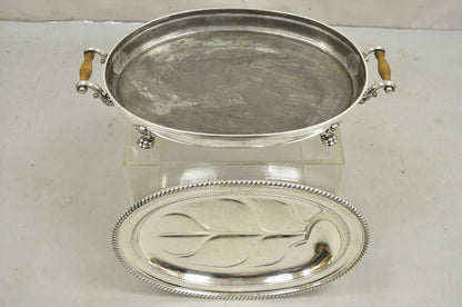Antique English Victorian Silver Plated Paw Foot Meat Cutlery Chaffing Dish Tray