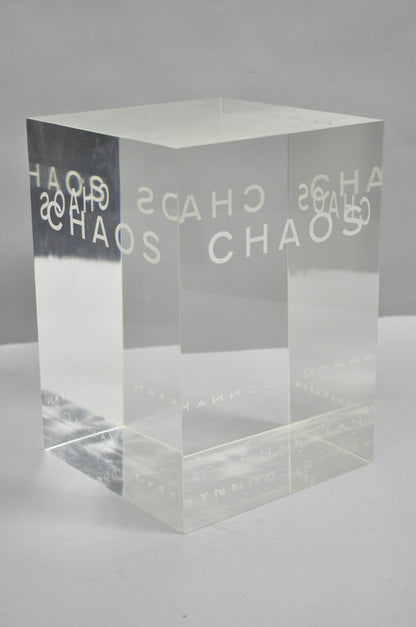 Donna Karan "Chaos" Heavy Acrylic Lucite Cube Perfume Retail Pedestal Display