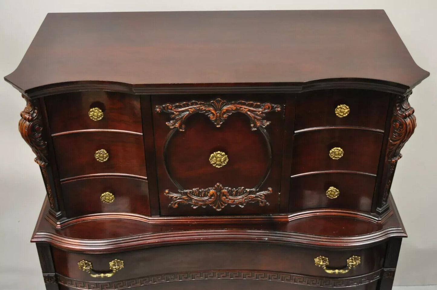 Antique Mahogany Chinese Chippendale Hollywood Regency Highboy Chest Dresser