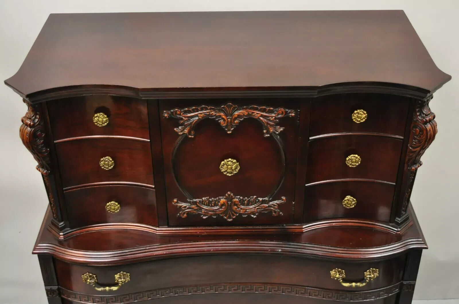 Antique Mahogany Chinese Chippendale Hollywood Regency Highboy Chest Dresser