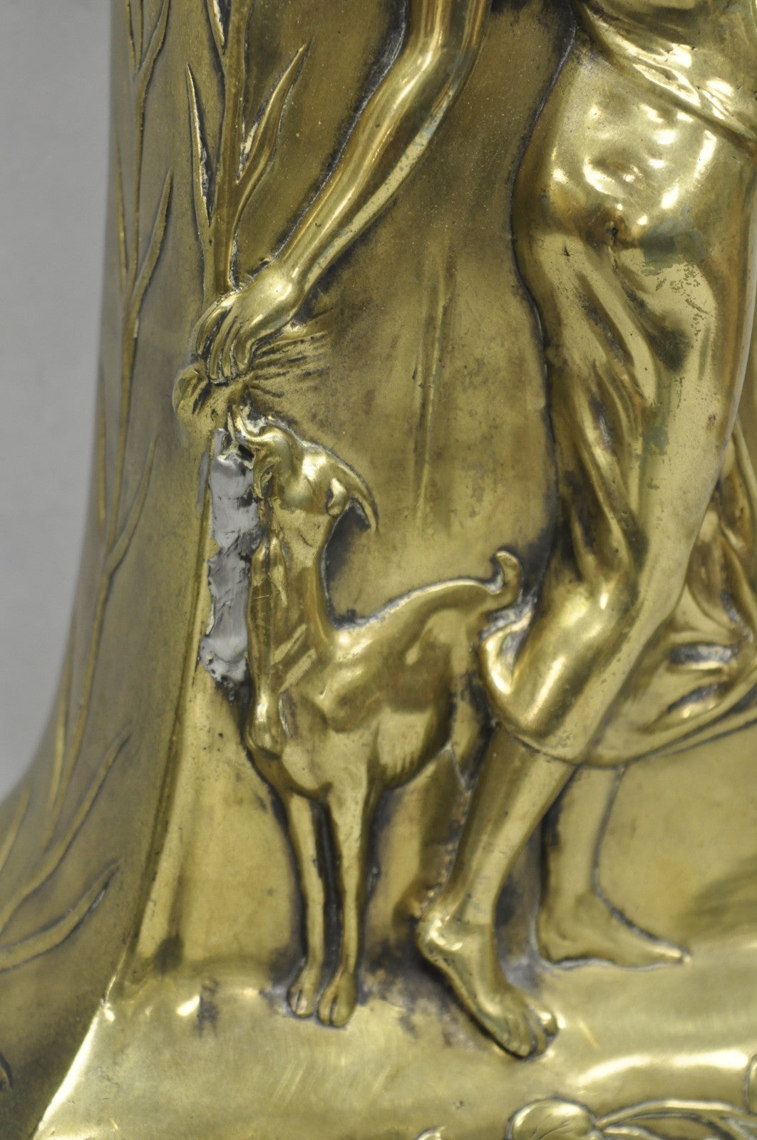 Antique Art Nouveau Chinese Gilt Bronze Nude Female Sculpture Statue 16" Vase