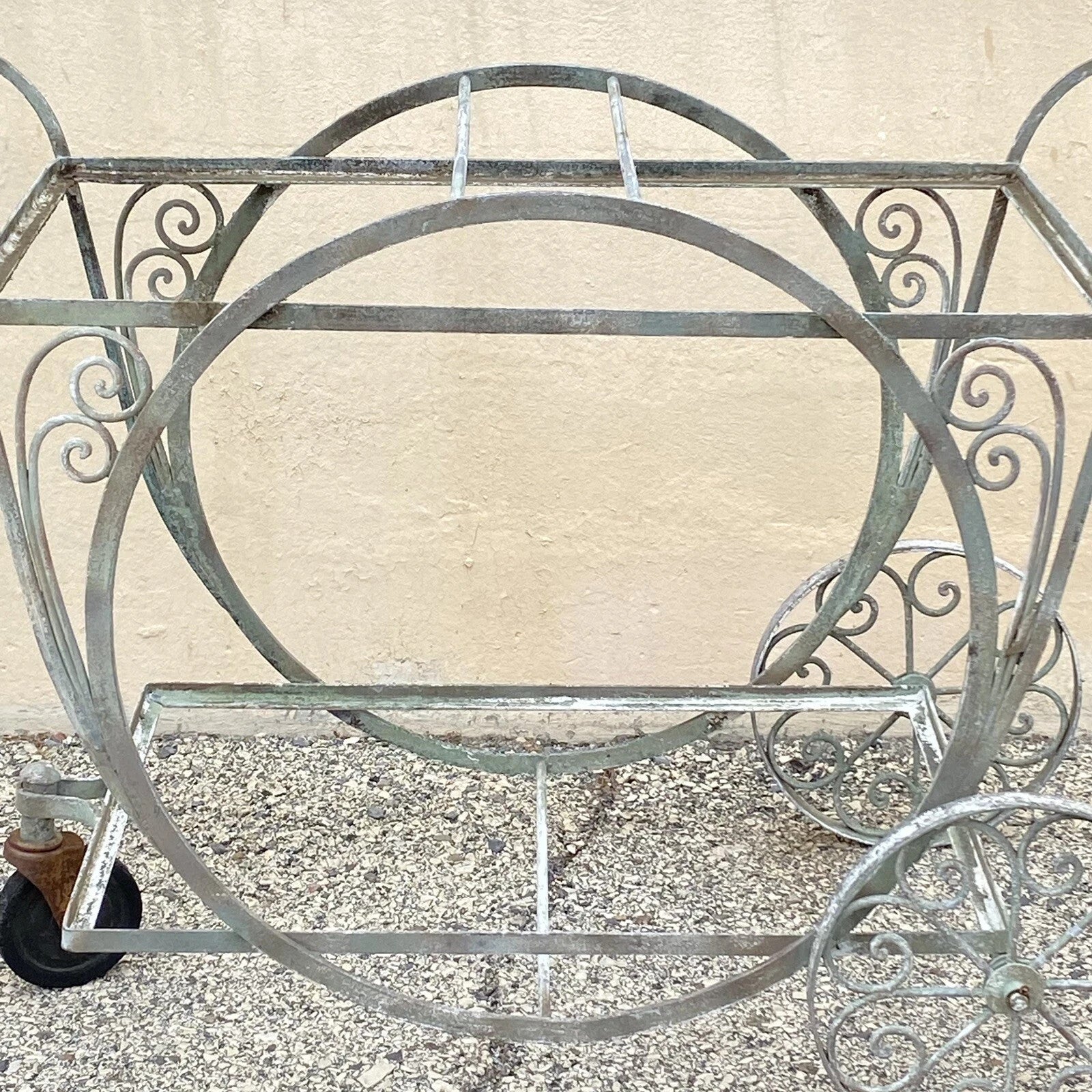 Antique Salterini Mt Vernon Wrought Iron Art Nouveau Patio Serving Bar Tea Cart