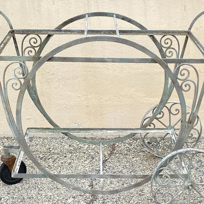 Antique Salterini Mt Vernon Wrought Iron Art Nouveau Patio Serving Bar Tea Cart
