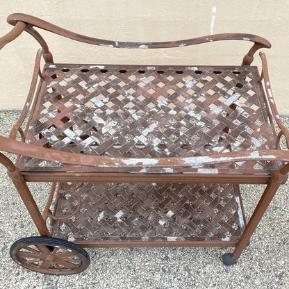Cast Aluminum Metal Lattice Garden Patio Serving Bar Tea Cart Side Table