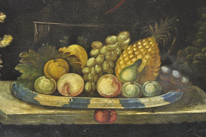 Antique French Papier Mache Tole Hand Painted Fruit Still Life and Bird Tray