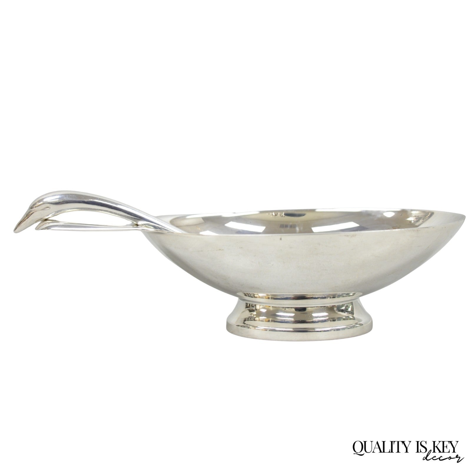 Christofle France Gallia Silver Plated Figural Gravy Sauce Boat w/ Swan Spoon