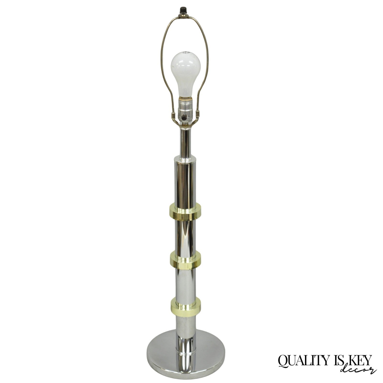 Vintage Mid Century Modern Stacked Chrome & Brass Cylinder Column Table Lamp