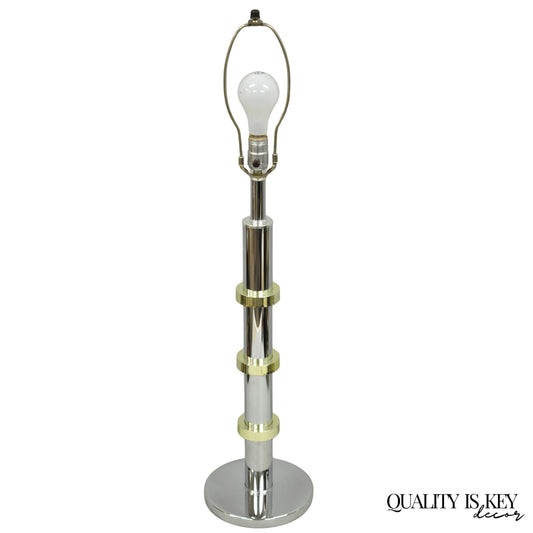 Vintage Mid Century Modern Stacked Chrome & Brass Cylinder Column Table Lamp