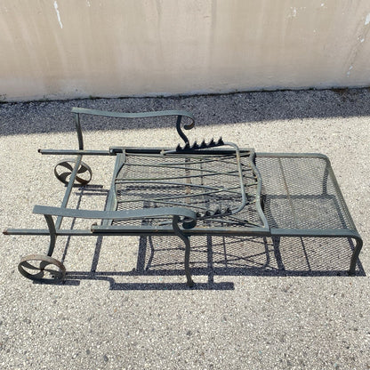 Woodard Style Wrought Iron Green Lattice Back Garden Patio Chaise Lounge Chair