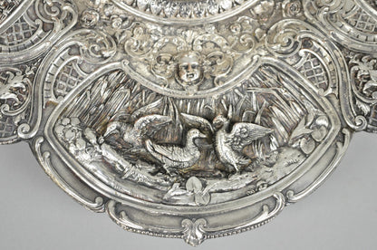 Antique English Victorian Stag Mounted Crystal Glass Inkwell Silver Plated Tray