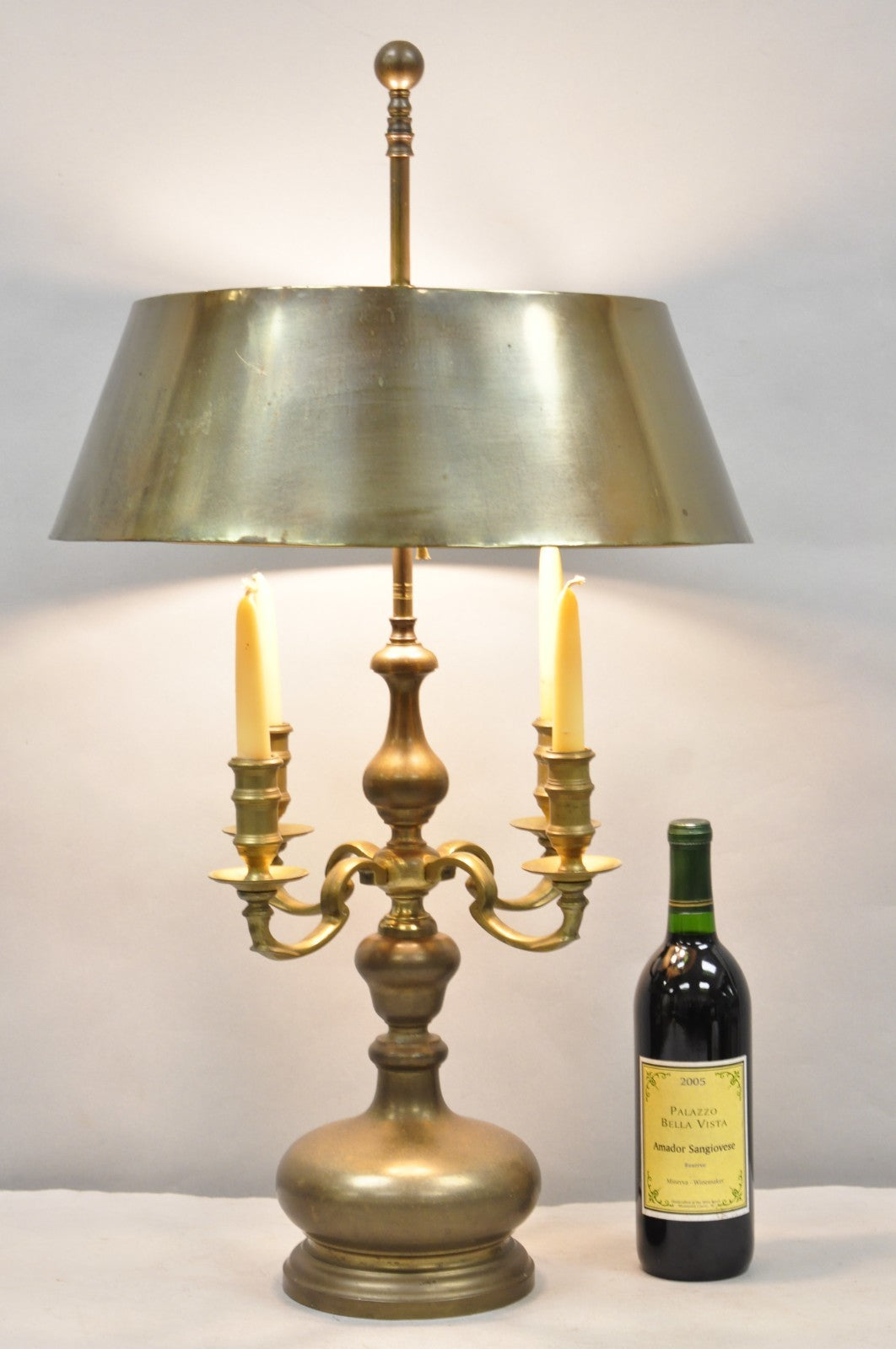 Vintage Chapman French Country Brass Tole Metal Bouillotte Desk Table Lamp