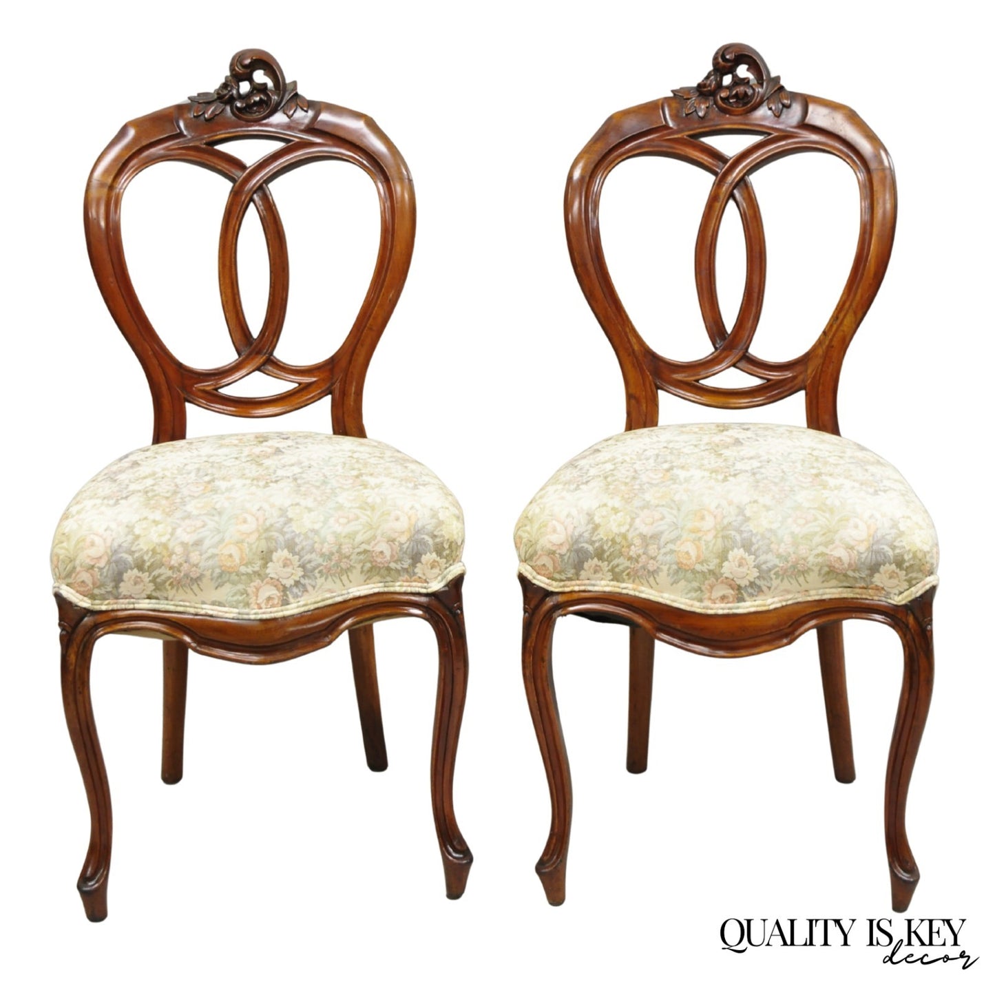 Antique Victorian Mahogany Pretzel Balloon Back Parlor Side Chairs - a Pair