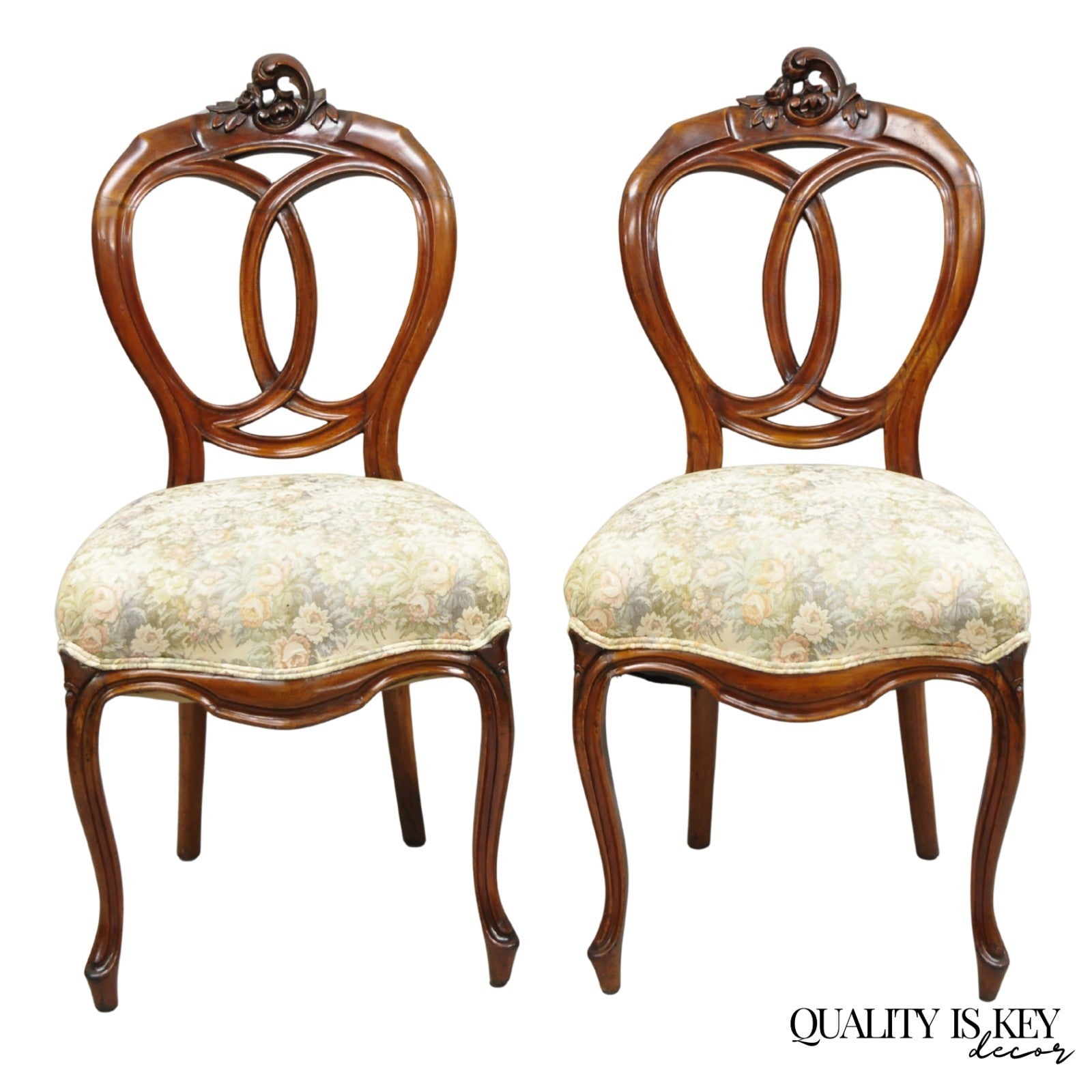 Antique Victorian Mahogany Pretzel Balloon Back Parlor Side Chairs - a Pair