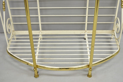 Vintage French Country White Wrought Iron & Brass 3 Tier Pastry Bakers Rack