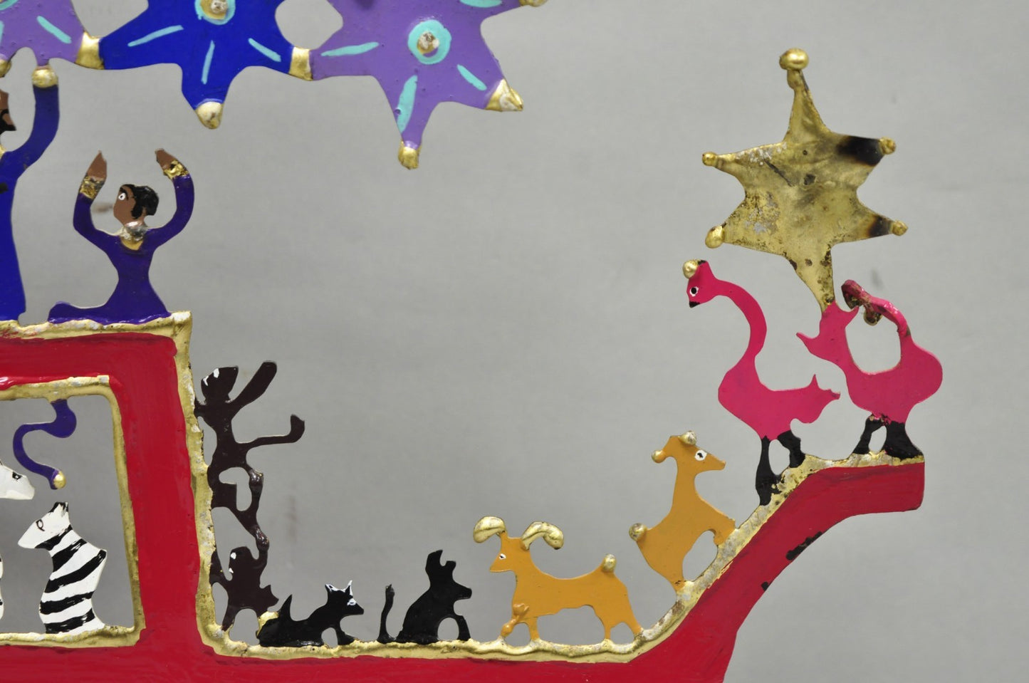 Modern Noah's Ark Cut Steel Judaica Art Hannukah Menorah Candelabra Sculpture