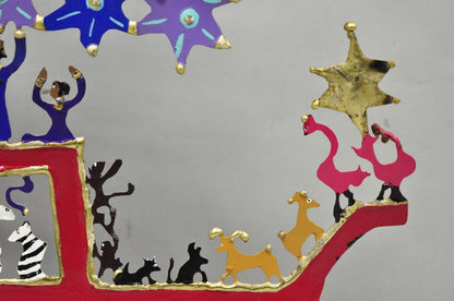Modern Noah's Ark Cut Steel Judaica Art Hannukah Menorah Candelabra Sculpture