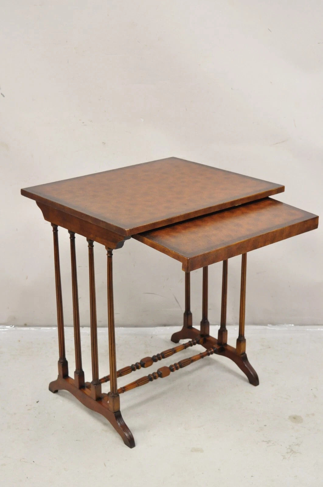 Regency Style Mahogany Brown Tooled Leather Accent Side Table by Highland House