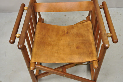 Costa Rican Campaign Style Teak Brown Leather Folding Rocker Rocking Chair