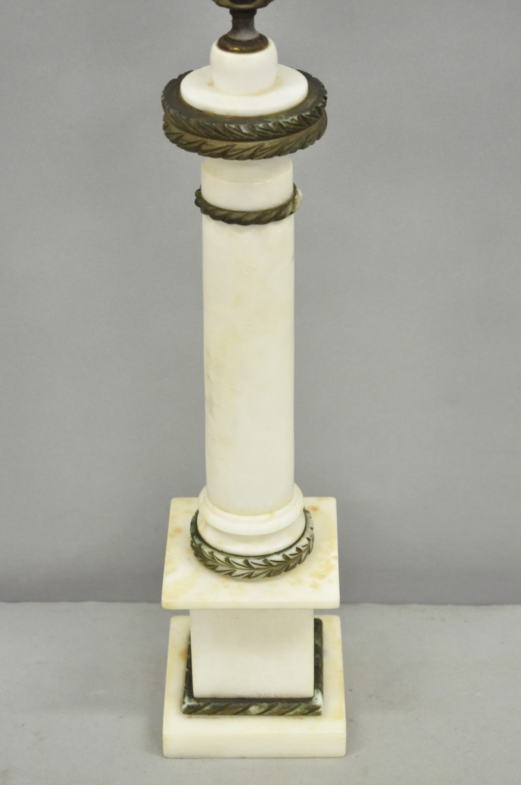 Antique Italian Classical White Carved Marble Empire Column Table Lamp