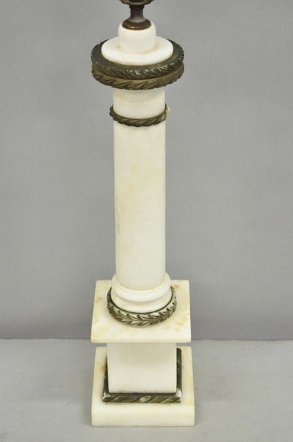 Antique Italian Classical White Carved Marble Empire Column Table Lamp