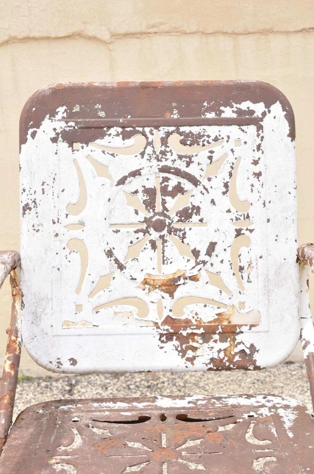 Antique Art Deco Brown Distress Painted Bouncer Patio Porch Lounge Chair