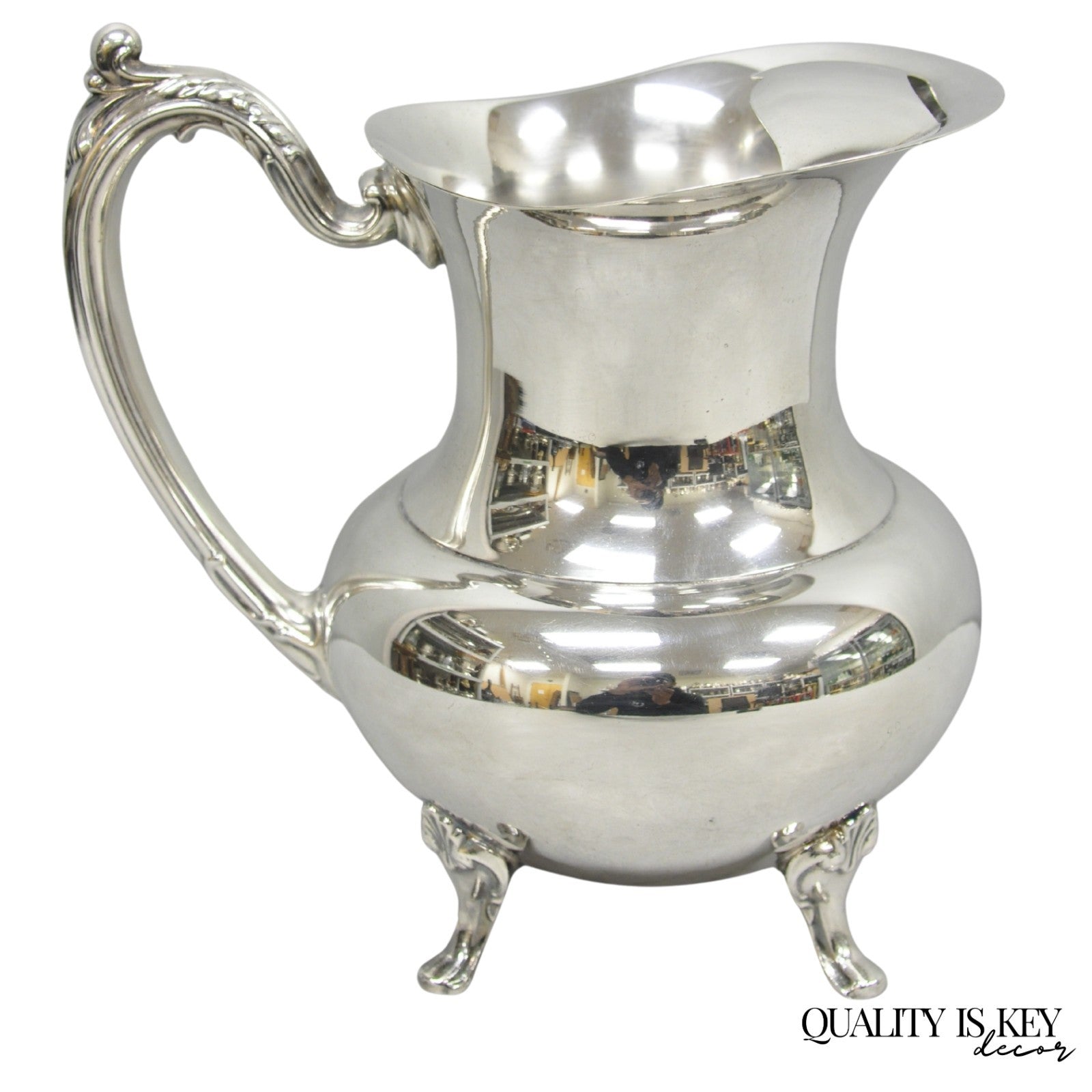 Vintage Oneida Victorian Silver Plated Ice Lip Footed Lemonade Water Pitcher