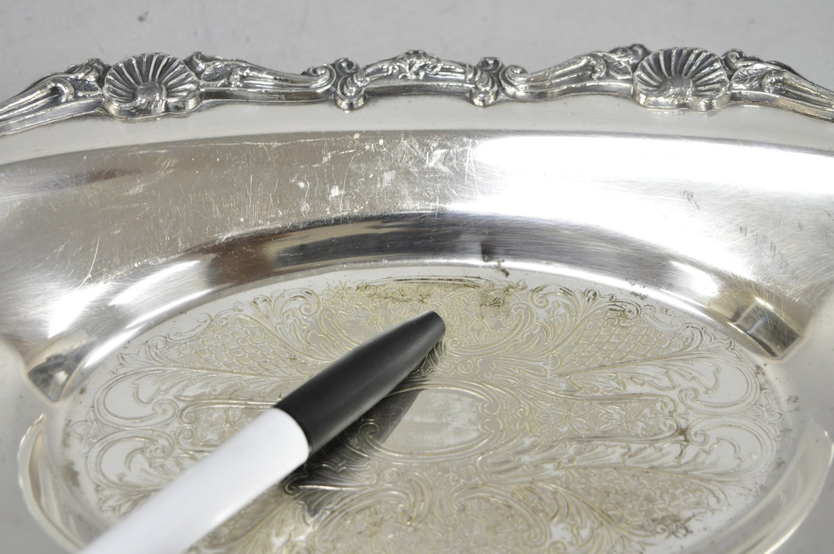Vintage Victorian Style Silver Plated Oval 13.5" Trinket Serving Dish (D)