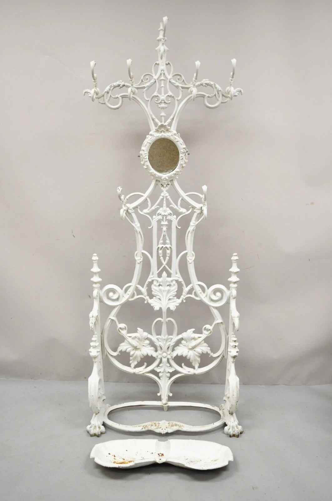 Antique French Art Nouveau Cast Iron Hall Tree Mirror Stand attr Alfred Corneau